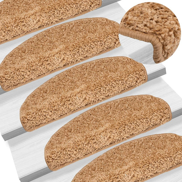 vidaXL Stair Mats 15 pcs. 65x21x4 cm Beige Semi-Circular Large