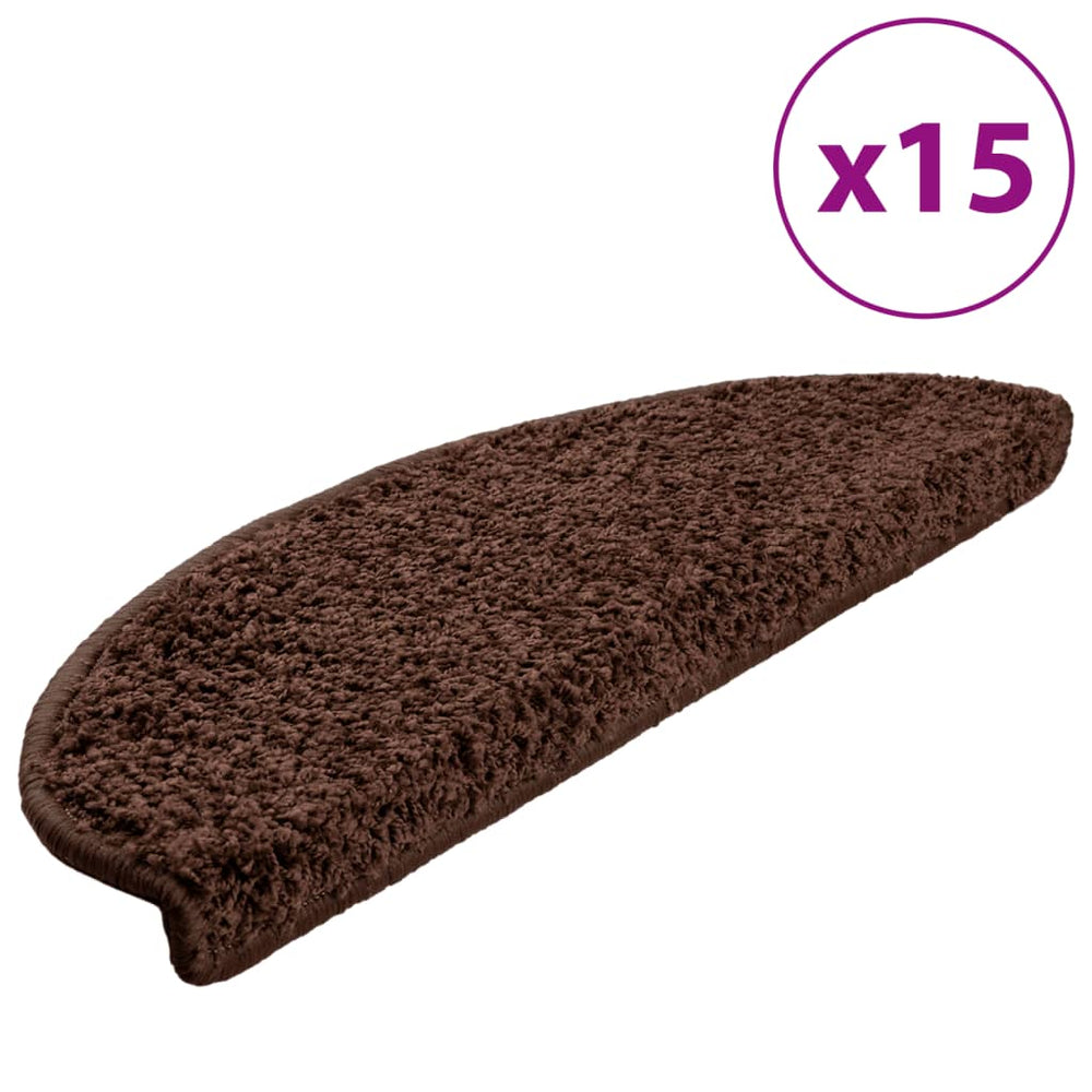 vidaXL Stair Mats 15 pcs. 65x21x4 cm Brown Half-Round Large