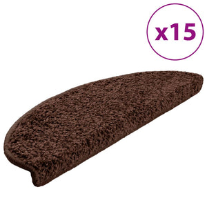 vidaXL Stair Mats 15 pcs. 65x21x4 cm Brown Half-Round Large