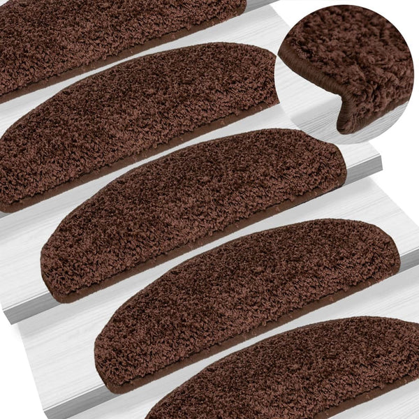 vidaXL Stair Mats 15 pcs. 65x21x4 cm Brown Half-Round Large