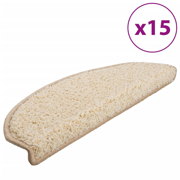 vidaXL Stair Mats 15 pcs. 65x21x4 cm Cream Semi-circular Large
