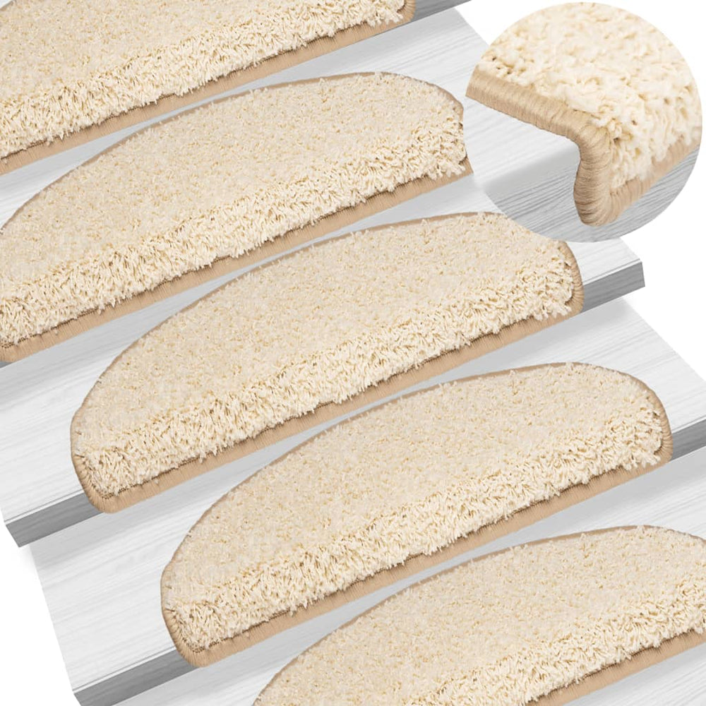 vidaXL Stair Mats 15 pcs. 65x21x4 cm Cream Semi-circular Large