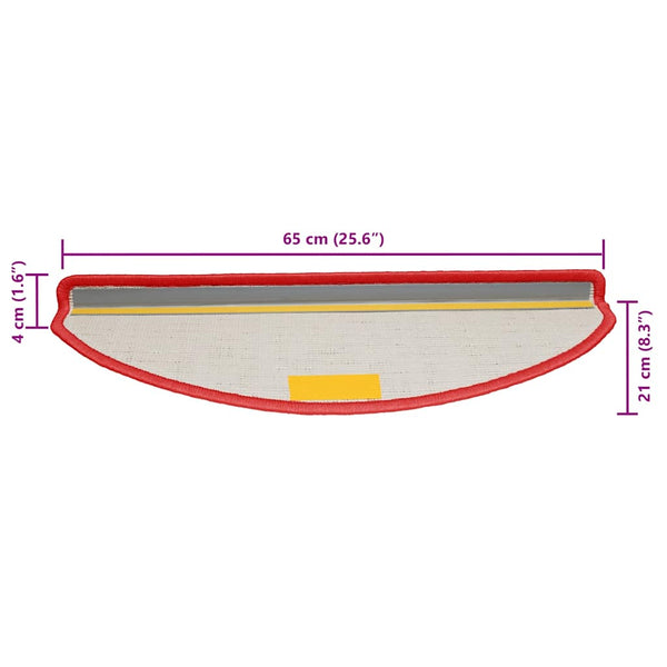 vidaXL Stair Mats 15 pcs. 65x21x4 cm Red Semi-Circular Large