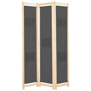 vidaXL 3-Panel Room Divider Grey 120 x 170 x 4 cm Fabric