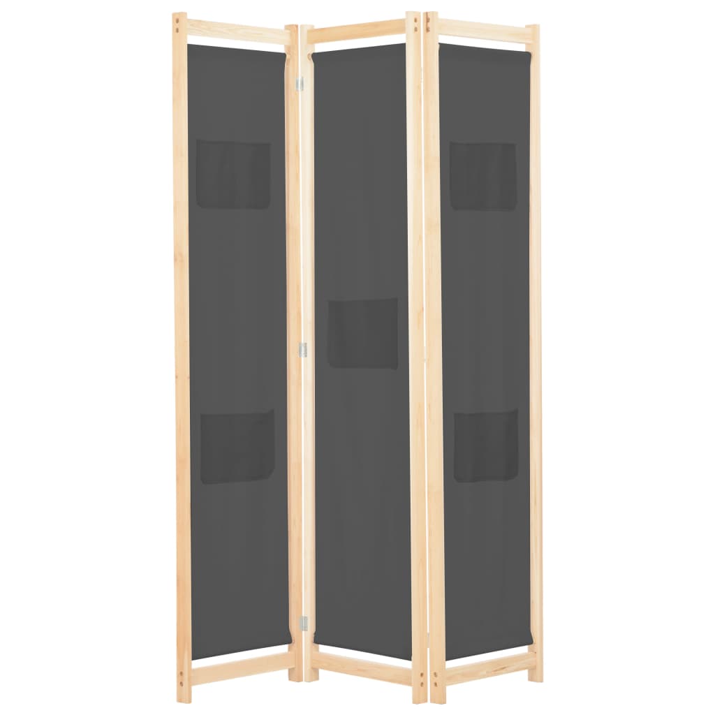 vidaXL 3-Panel Room Divider Grey 120 x 170 x 4 cm Fabric