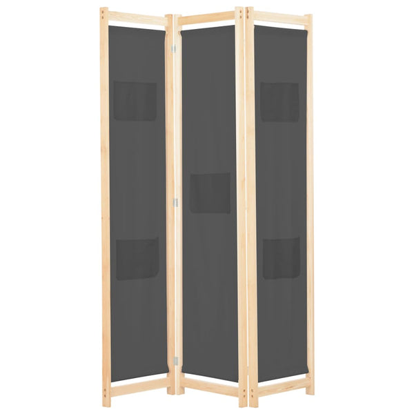 vidaXL 3-Panel Room Divider Grey 120 x 170 x 4 cm Fabric