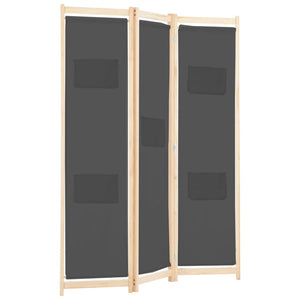 vidaXL 3-Panel Room Divider Grey 120 x 170 x 4 cm Fabric