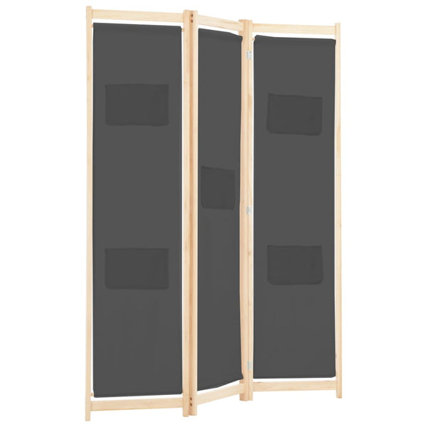 vidaXL 3-Panel Room Divider Grey 120 x 170 x 4 cm Fabric