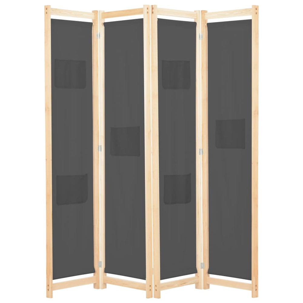 vidaXL 4-Panel Room Divider Grey 160 x 170 x 4 cm Fabric