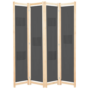 vidaXL 4-Panel Room Divider Grey 160 x 170 x 4 cm Fabric