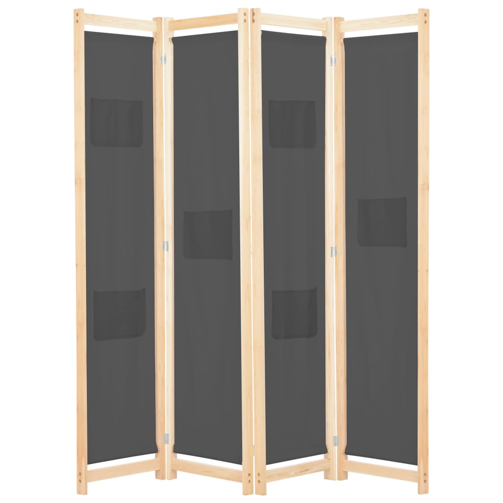 vidaXL 4-Panel Room Divider Grey 160 x 170 x 4 cm Fabric