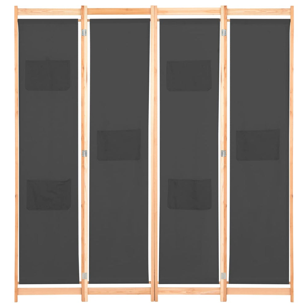 vidaXL 4-Panel Room Divider Grey 160 x 170 x 4 cm Fabric