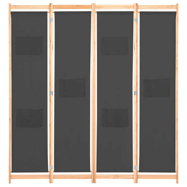 vidaXL 4-Panel Room Divider Grey 160 x 170 x 4 cm Fabric