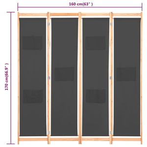 vidaXL 4-Panel Room Divider Grey 160 x 170 x 4 cm Fabric