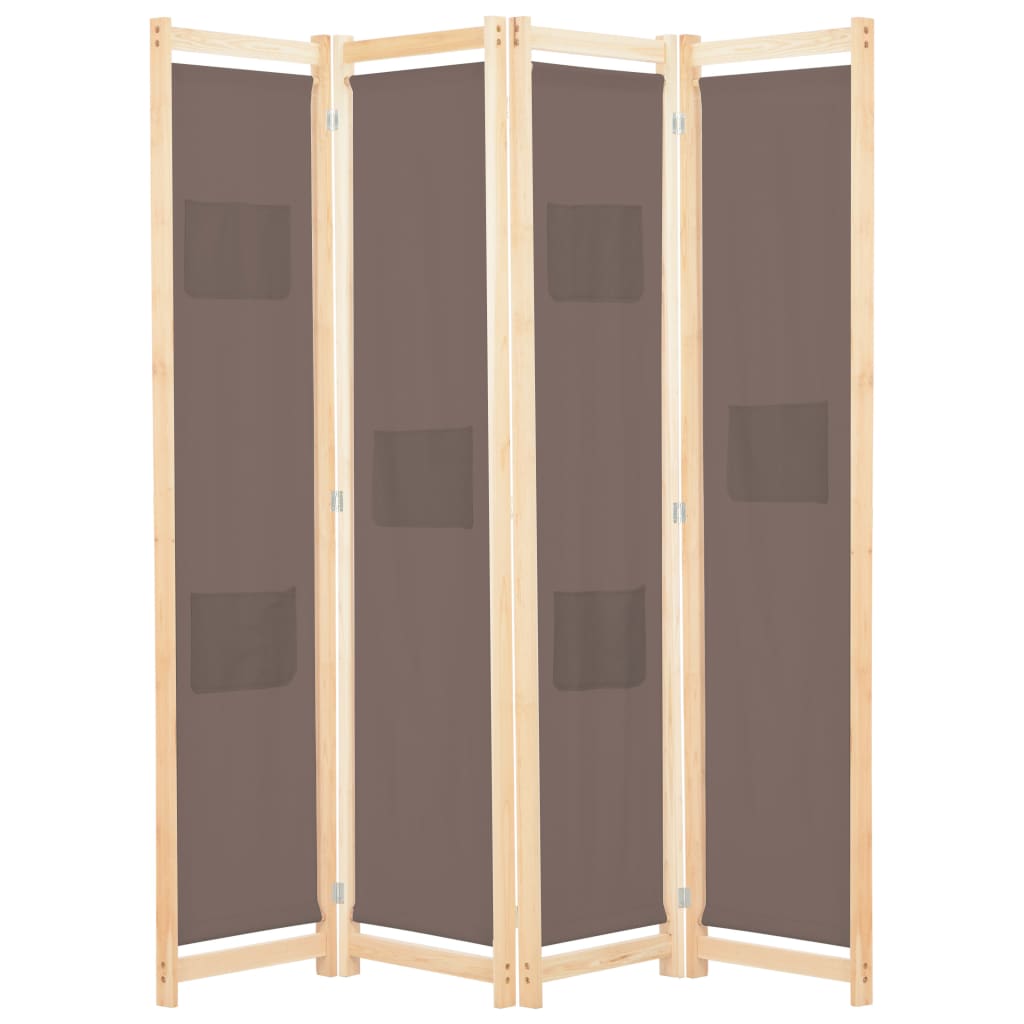 vidaXL 4-Panel Room Divider Brown 160 x 170 x 4 cm Fabric