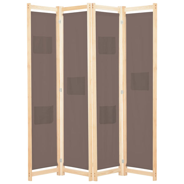vidaXL 4-Panel Room Divider Brown 160 x 170 x 4 cm Fabric