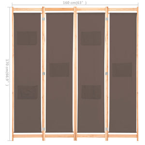 vidaXL 4-Panel Room Divider Brown 160 x 170 x 4 cm Fabric