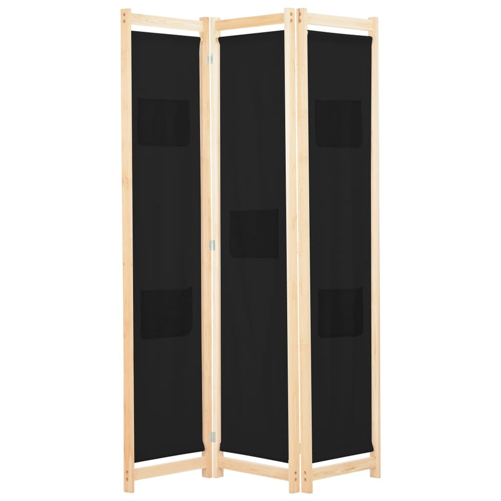 vidaXL 3-Panel Room Divider Black 120 x 170 x 4 cm Fabric