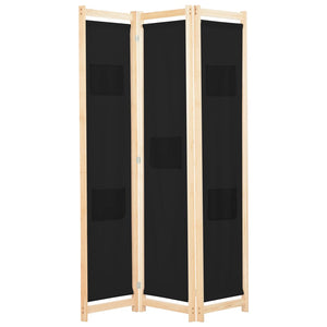 vidaXL 3-Panel Room Divider Black 120 x 170 x 4 cm Fabric