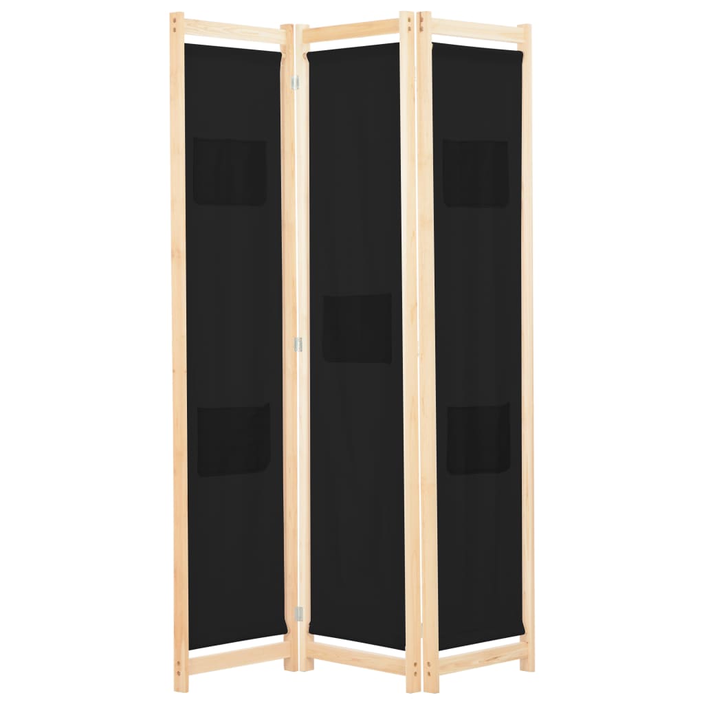 vidaXL 3-Panel Room Divider Black 120 x 170 x 4 cm Fabric