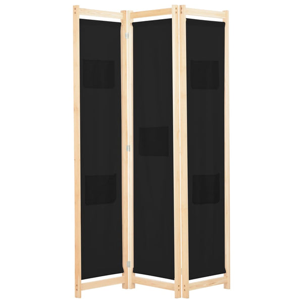 vidaXL 3-Panel Room Divider Black 120 x 170 x 4 cm Fabric
