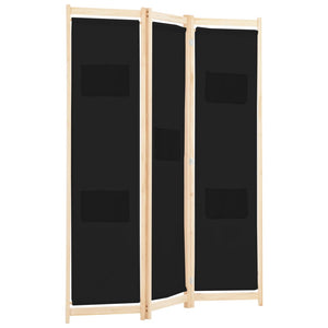 vidaXL 3-Panel Room Divider Black 120 x 170 x 4 cm Fabric