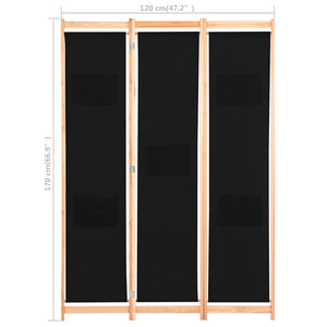 vidaXL 3-Panel Room Divider Black 120 x 170 x 4 cm Fabric