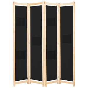 vidaXL 4-Panel Room Divider Black 160 x 170 x 4 cm Fabric