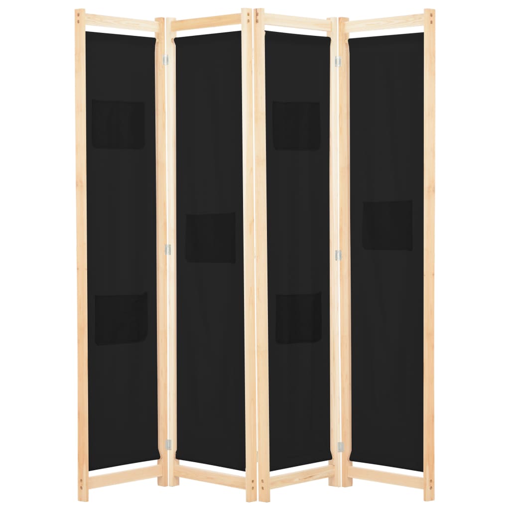 vidaXL 4-Panel Room Divider Black 160 x 170 x 4 cm Fabric