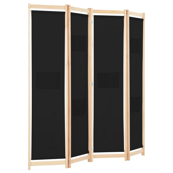 vidaXL 4-Panel Room Divider Black 160 x 170 x 4 cm Fabric
