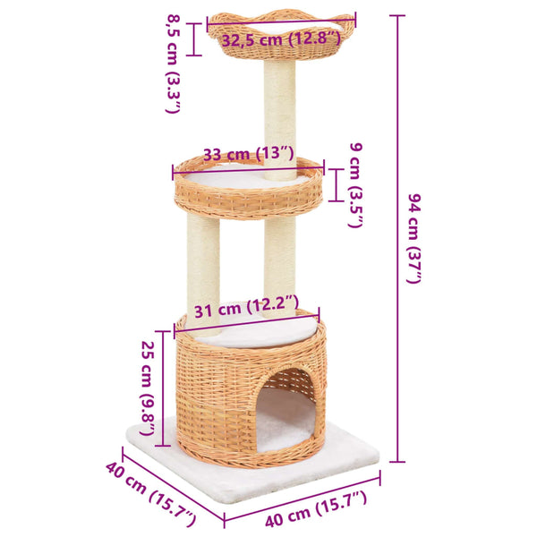 vidaXL Cat Scratching Post Sisal Natural Willow Wood