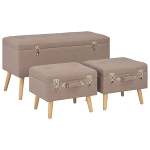 vidaXL Storage Ottoman 3 pcs Brown Fabric