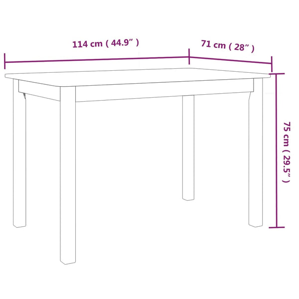 vidaXL Dining Table Black 114x71x75 cm Solid Rubberwood