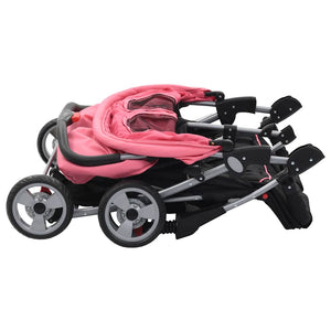 vidaXL Twin Stroller Pink and Black Steel