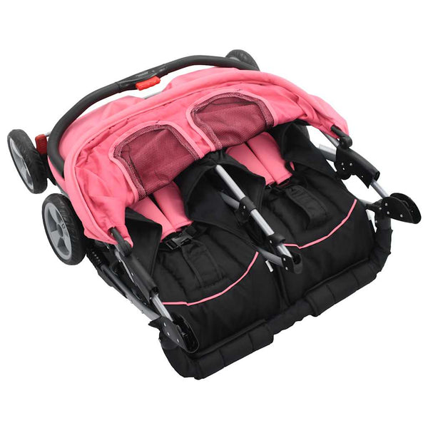 vidaXL Twin Stroller Pink and Black Steel