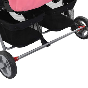 vidaXL Twin Stroller Pink and Black Steel