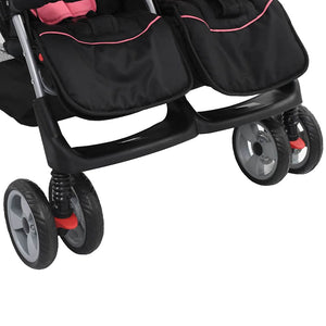 vidaXL Twin Stroller Pink and Black Steel