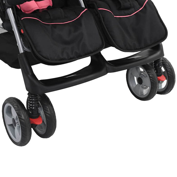 vidaXL Twin Stroller Pink and Black Steel