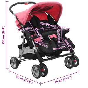 vidaXL Twin Stroller Pink and Black Steel