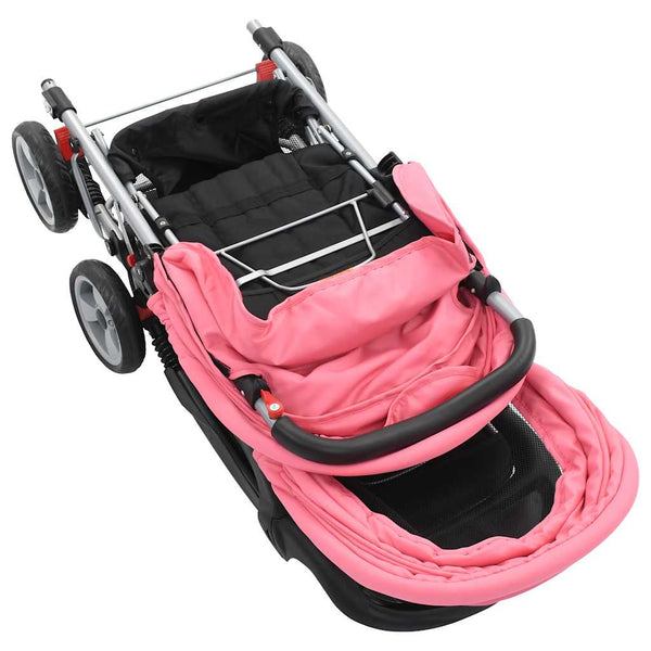 vidaXL Tandem Stroller Steel Pink and Black