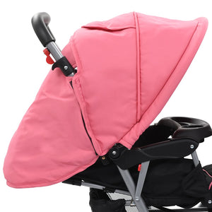 vidaXL Tandem Stroller Steel Pink and Black