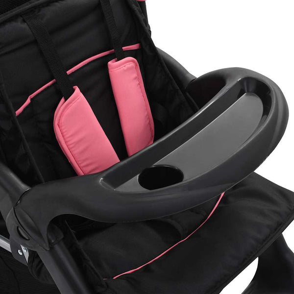 vidaXL Tandem Stroller Steel Pink and Black