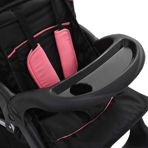 vidaXL Tandem Stroller Steel Pink and Black