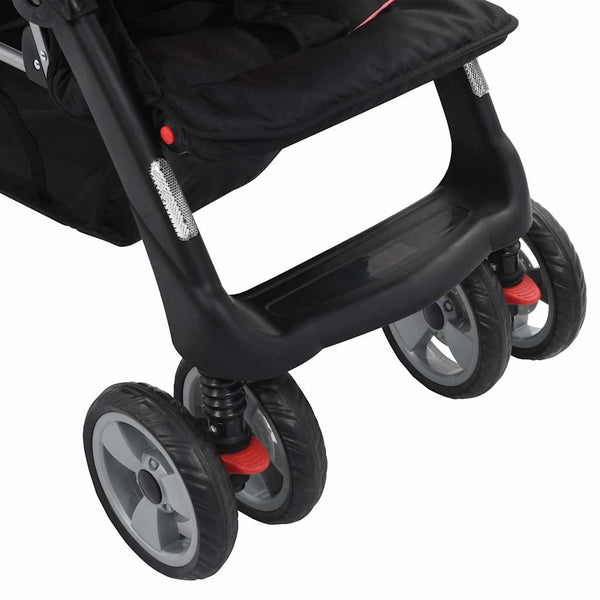 vidaXL Tandem Stroller Steel Pink and Black