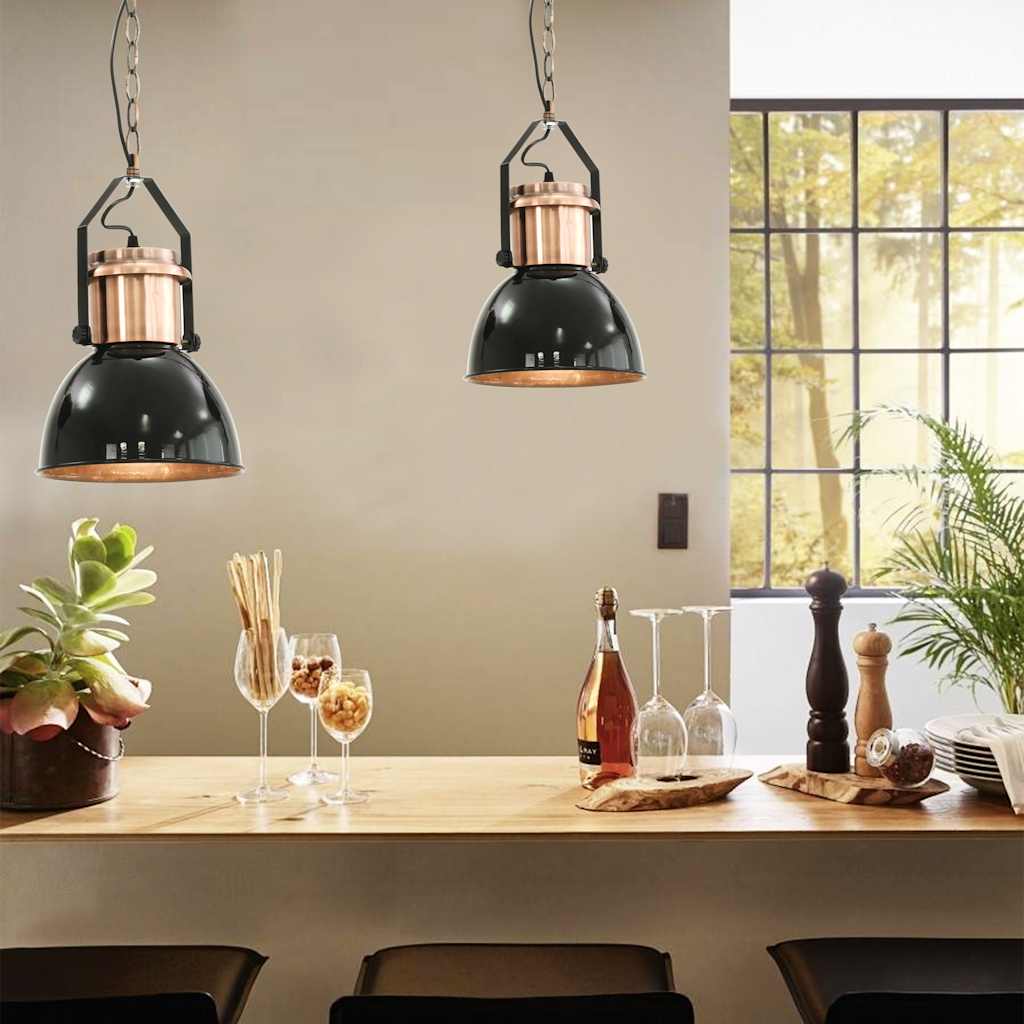 vidaXL Ceiling Lamp 2 pcs. Black Round E27