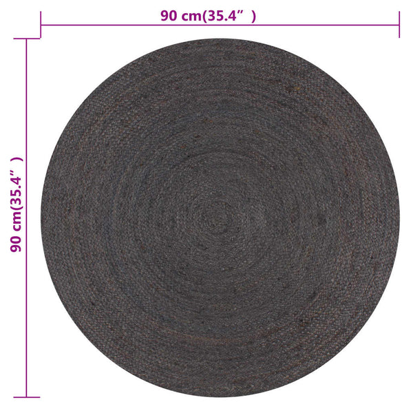 vidaXL Handmade Jute Round Rug 90 cm Dark Grey