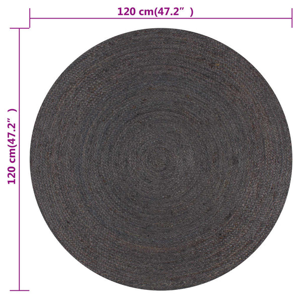 vidaXL Hand-Braided Jute Rug Round 120 cm Dark Gray