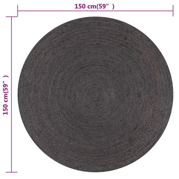 vidaXL Handmade Jute Round Rug 150 cm Dark Grey