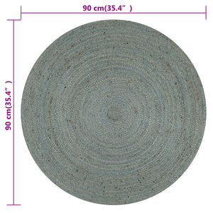 vidaXL Handmade Jute Rug Round 90 cm Olive Green