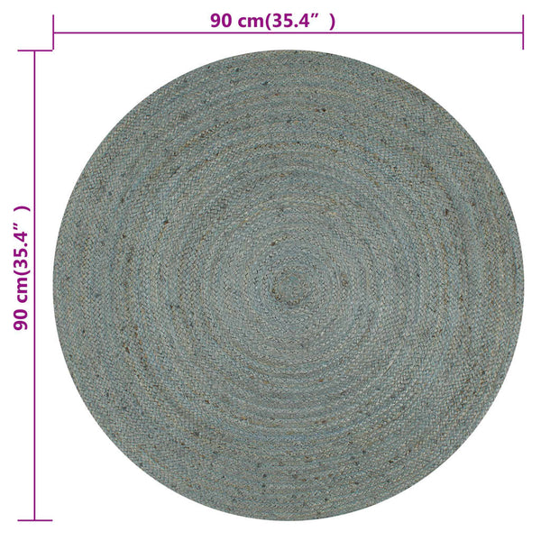 vidaXL Handmade Jute Rug Round 90 cm Olive Green